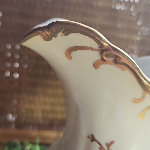 Vintage Porcelain Floral Pitcher Vase With Gold Tone Accent Coquette Bridal - Picture 11 of 17